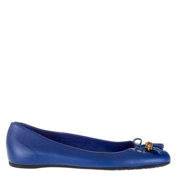 Gucci Shoes - Gucci Blue Leather Bamboo Bow Ballet Flats Size 40